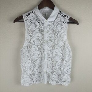 Abercrombie & Fitch Top Womens Small White Sheer Lace Sleeveless Button Up Boho